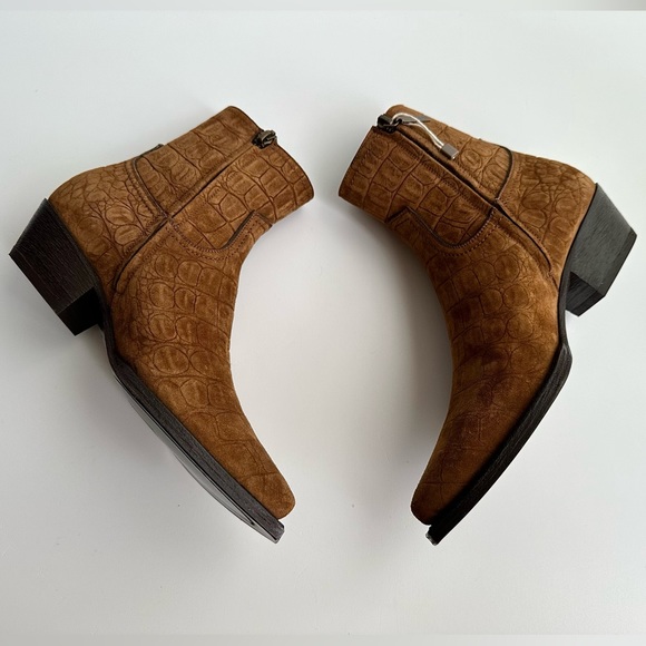 ✨New SAINT LAURENT Lukas Croc Embossed Suede 40mm Zip Western Booties Size 37.5 - Picture 6 of 12